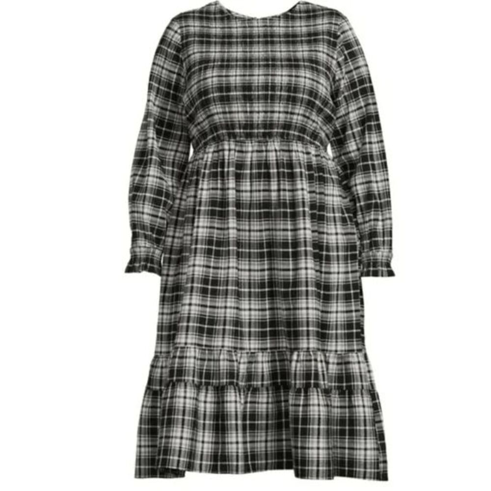 Terra & Sky Women's Plus Size Tiered Peasant Maxi Dress Plaid 4X